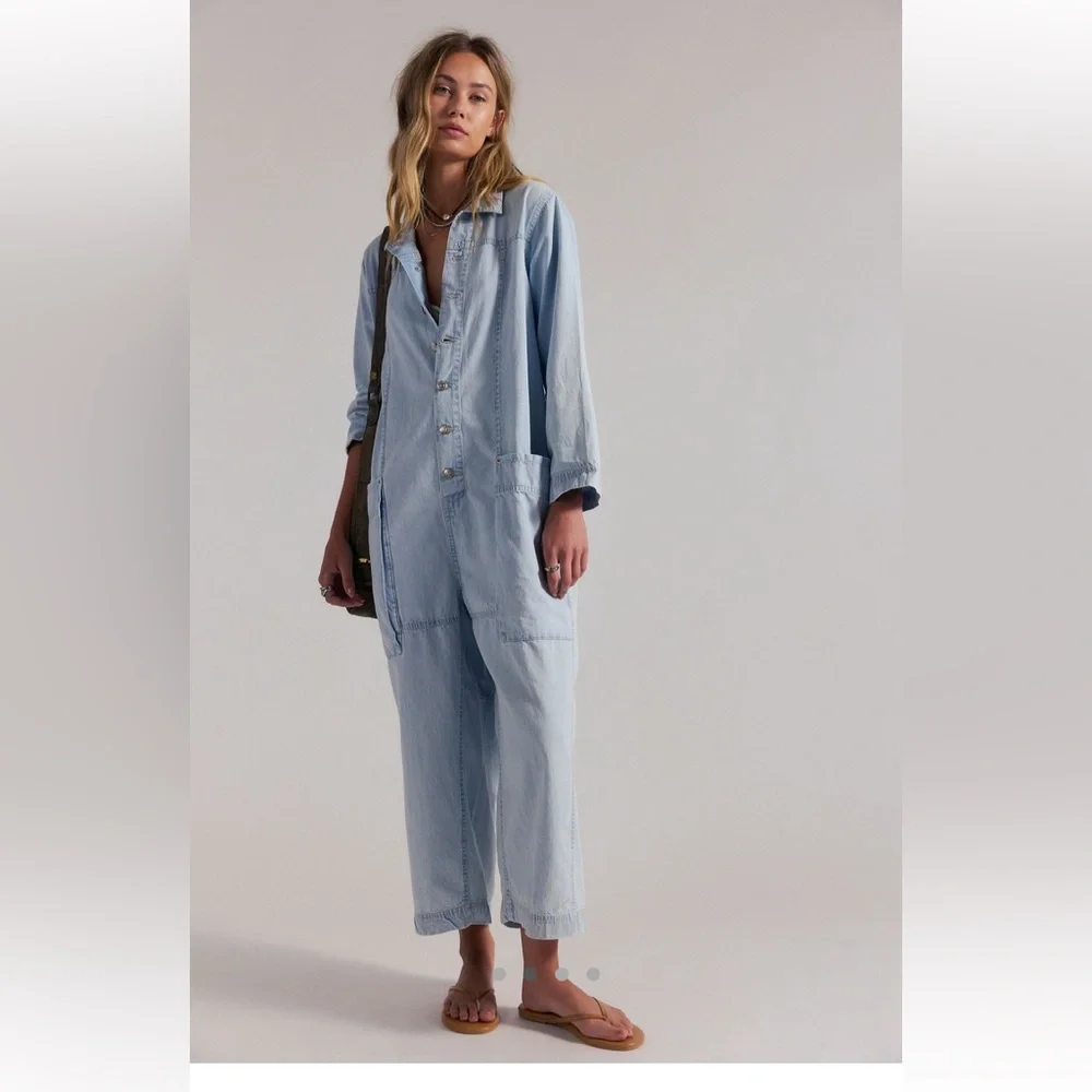 NEW FREE PEOPLE margarita jumpsuit in light blue size medium - Picture 2 of 8
